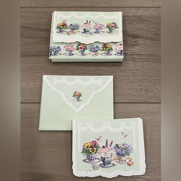CAROL WILSON “PANSY TEACUPS” Set Of 9 Cards And 9 Envelopes - Picture 3 of 4
